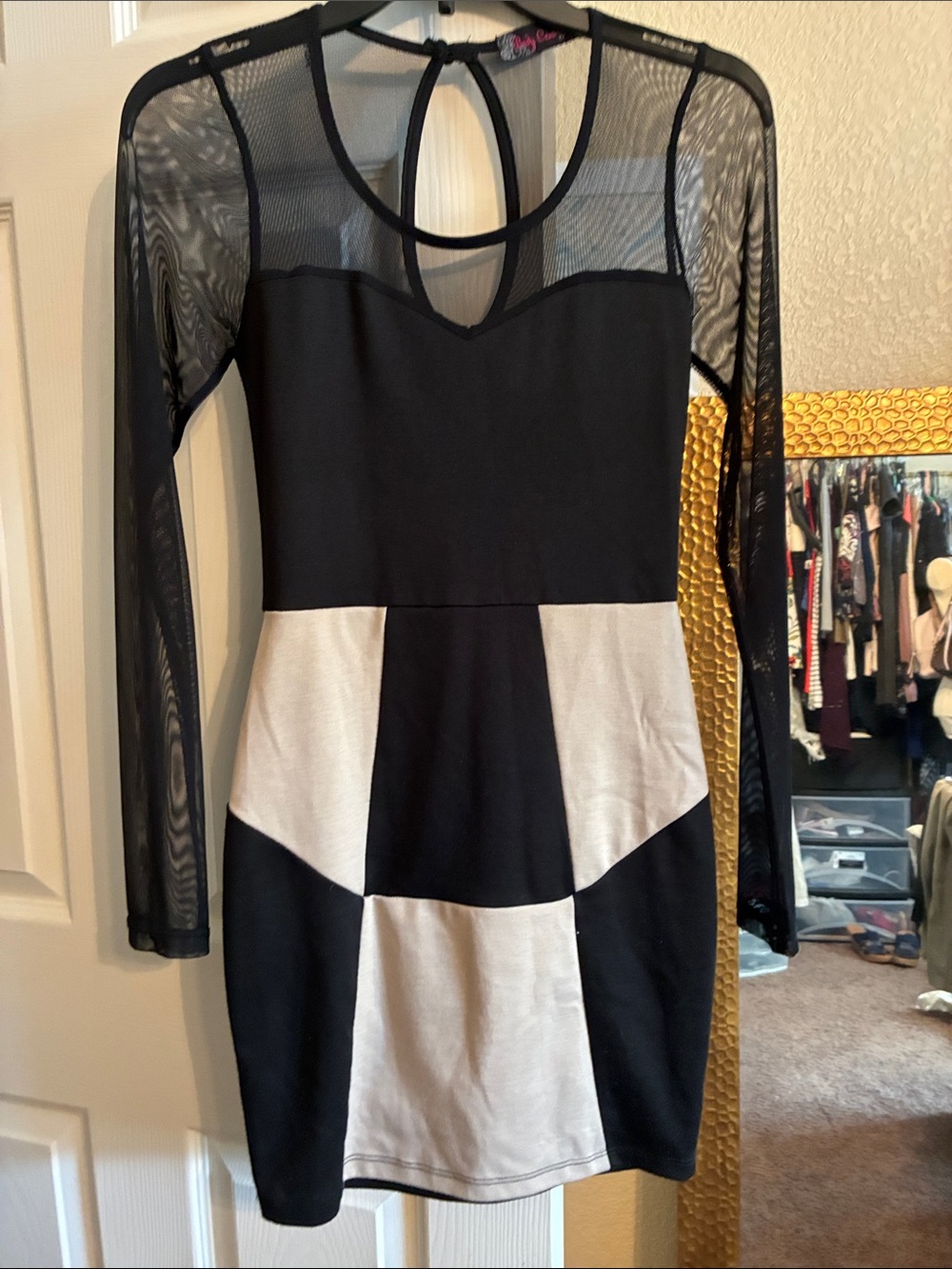 Body Central Black Dress with Silver Block Panels